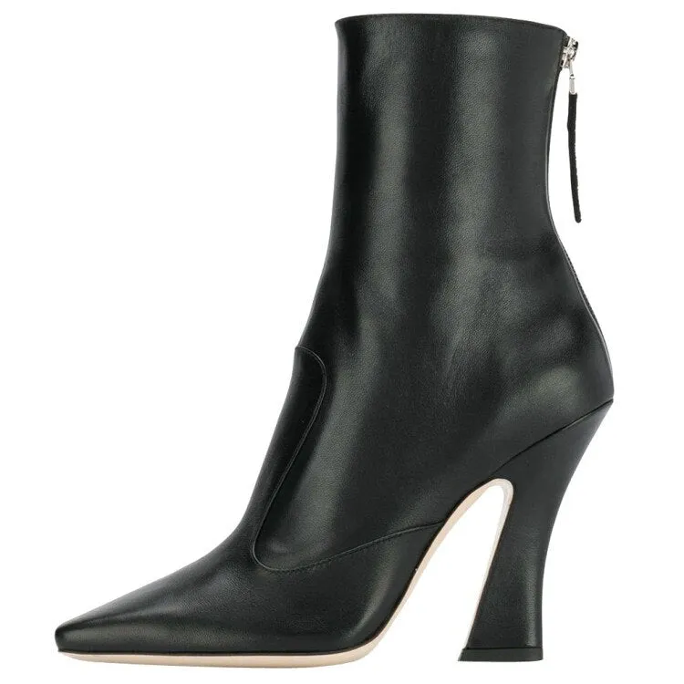 Square Toe Martin Boots High Heels Zipper Shoes