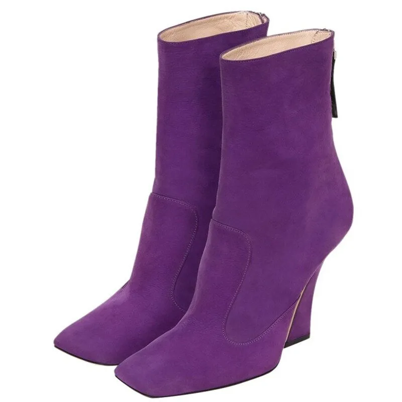 Square Toe Martin Boots High Heels Zipper Shoes