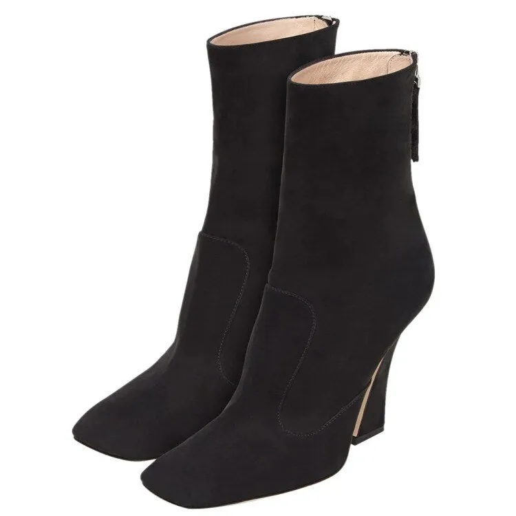 Square Toe Martin Boots High Heels Zipper Shoes