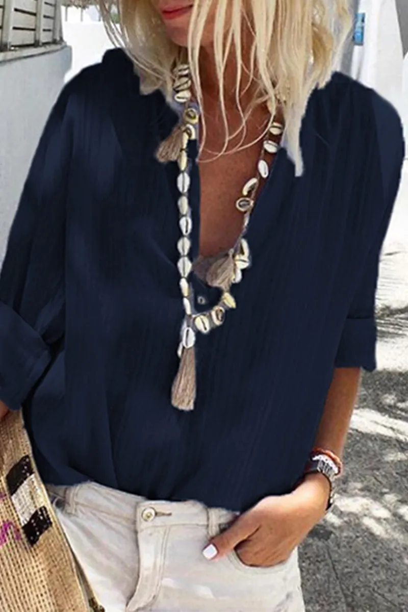 Street Striped Buttons V Neck Blouses (3 Colors)