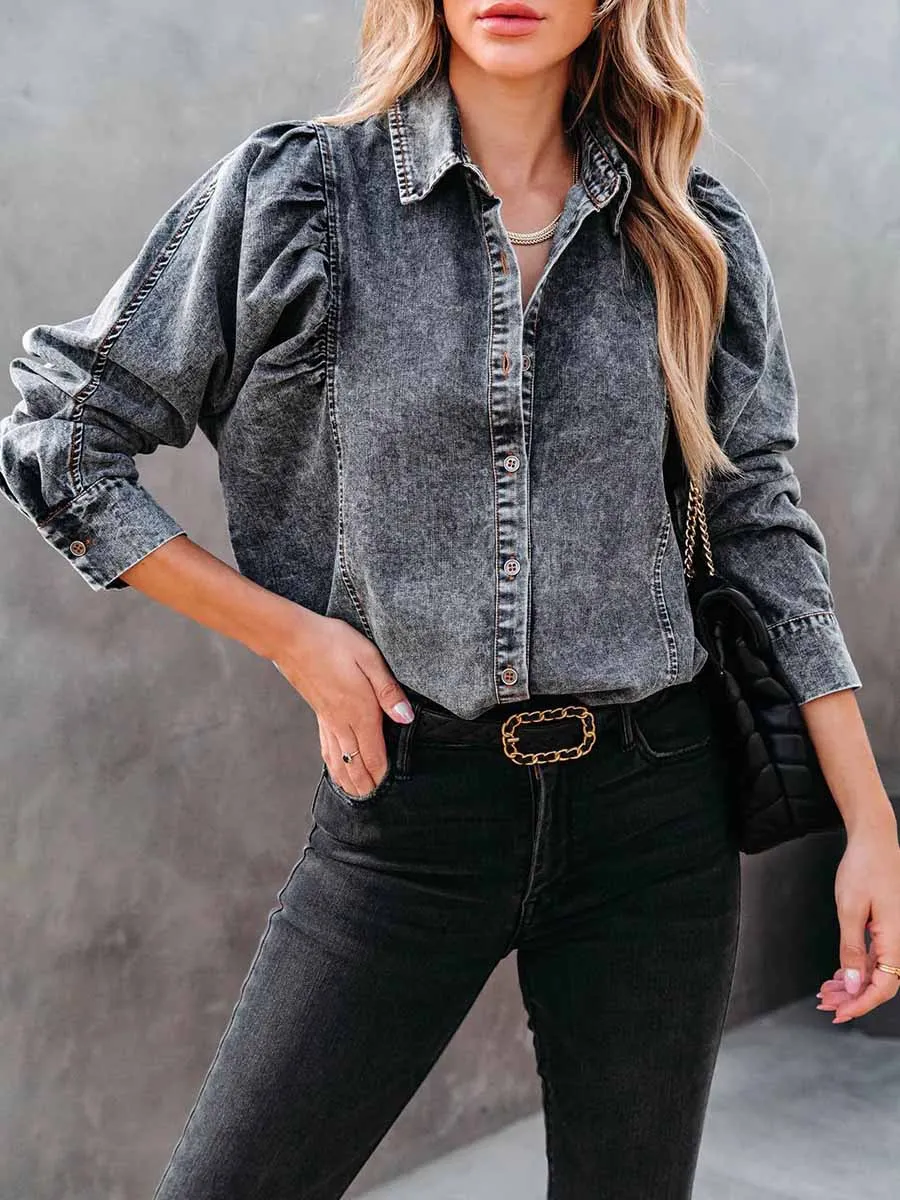 Stunncal Casual Fashion Loose Long Sleeve Denim Shirt