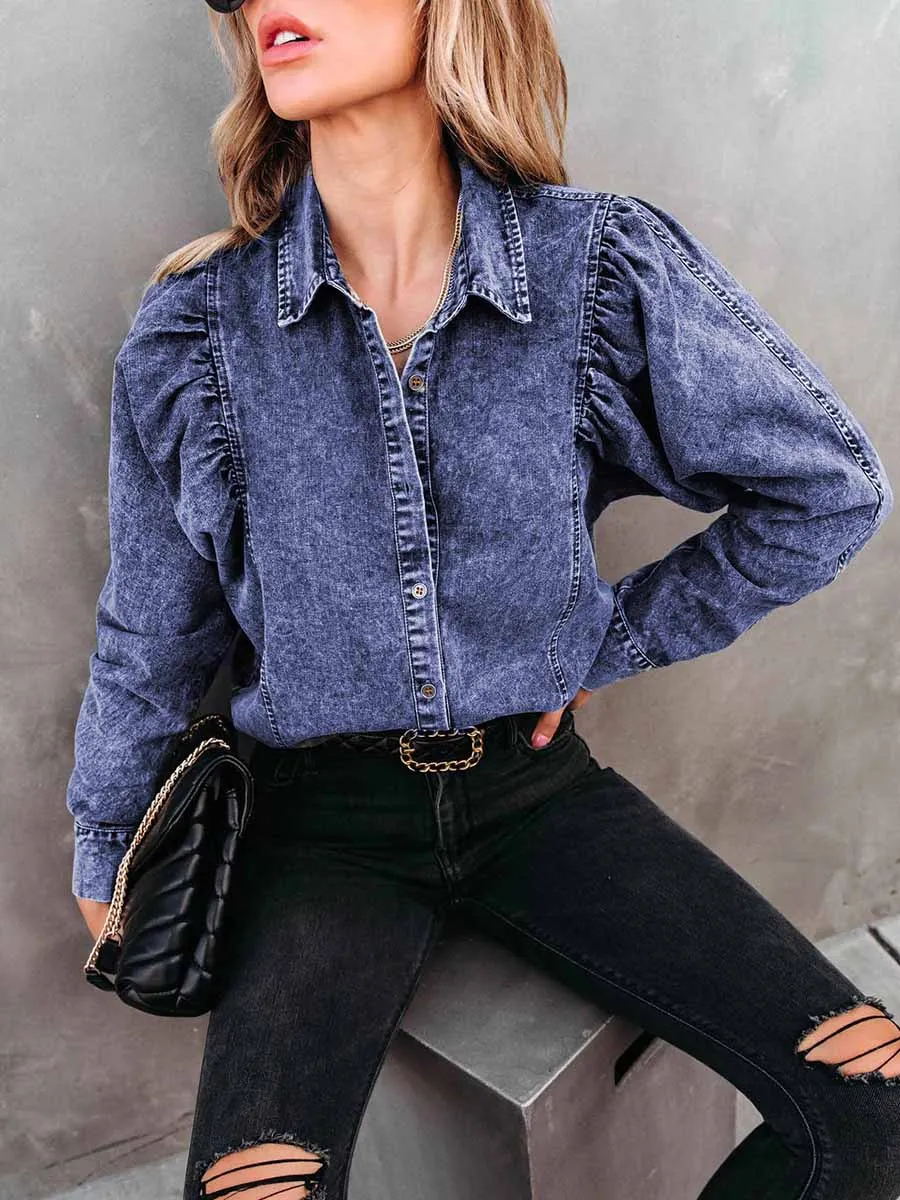 Stunncal Casual Fashion Loose Long Sleeve Denim Shirt
