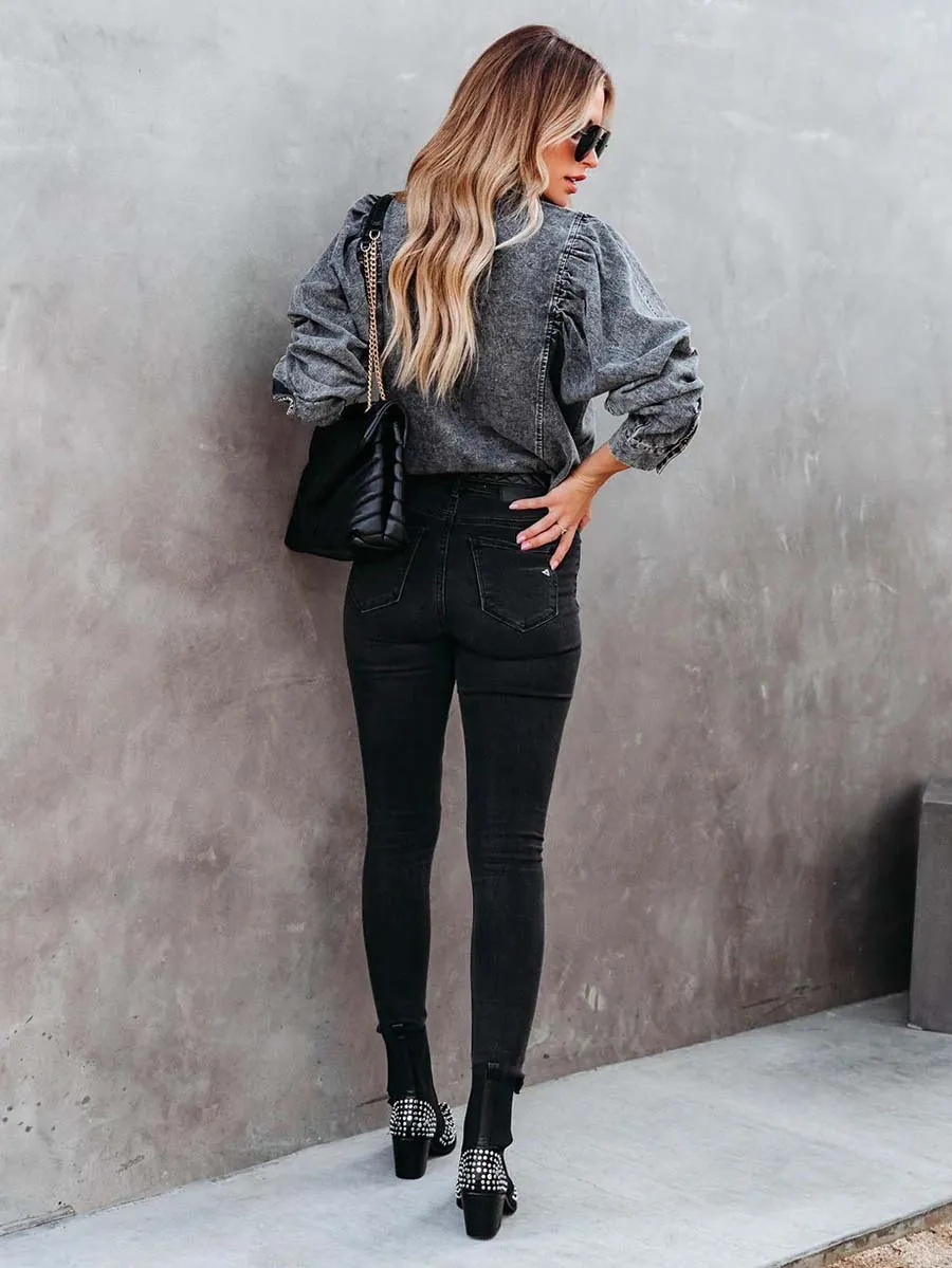 Stunncal Casual Fashion Loose Long Sleeve Denim Shirt