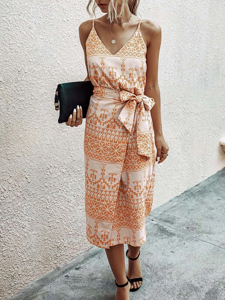 Stunncal Print Dress With Belts