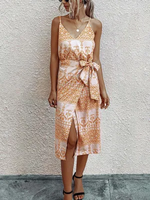 Stunncal Print Dress With Belts