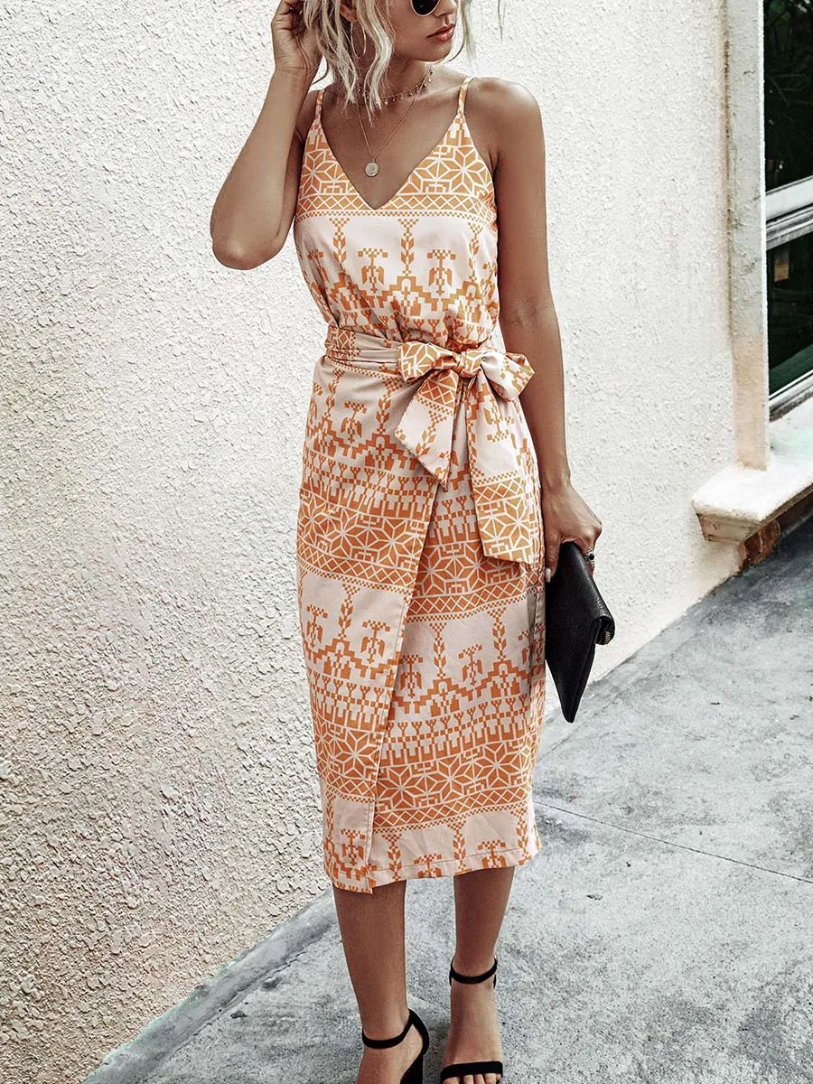 Stunncal Print Dress With Belts
