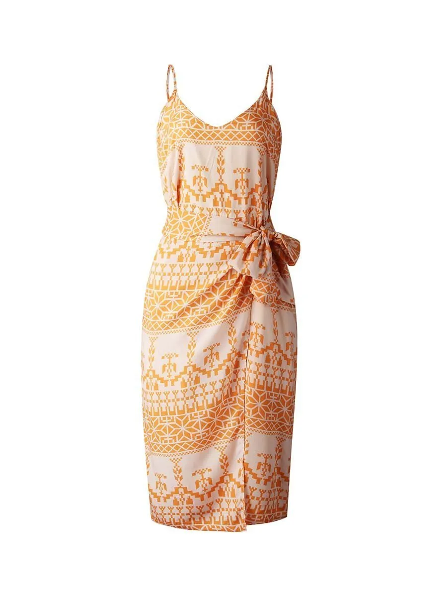 Stunncal Print Dress With Belts