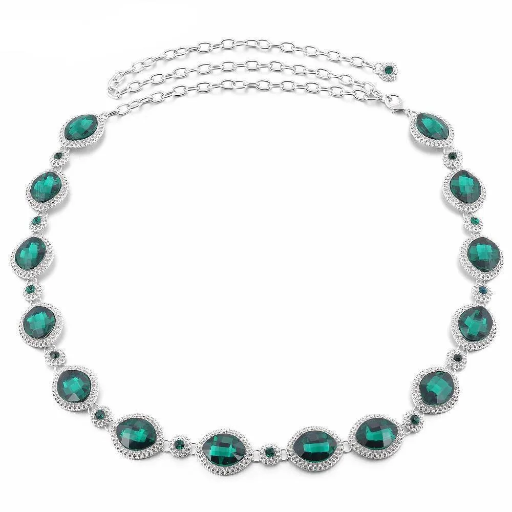 Stunning Handmade Silver Plated Rhinestone Chain Belt