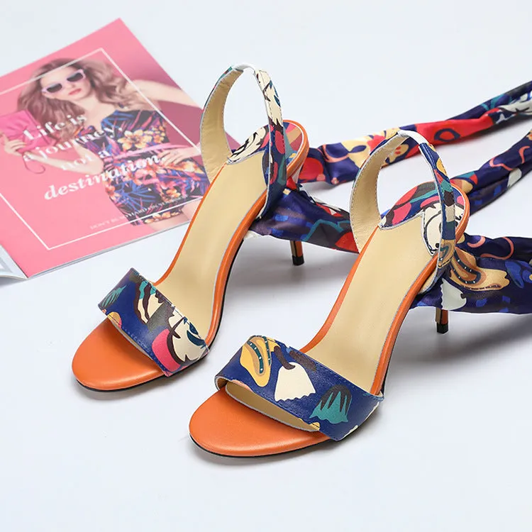 Summer Open Toe Graffiti Buckle Design Evening Sandals