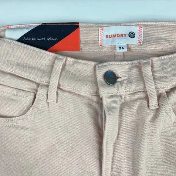 Sundry Womens Slim Skinny Jeans Pink Red Leg Stripe Denim 5-Pocket 26 New