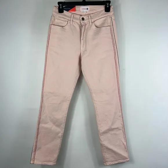 Sundry Womens Slim Skinny Jeans Pink Red Leg Stripe Denim 5-Pocket 26 New