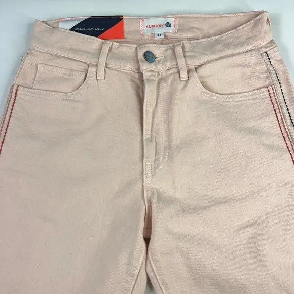 Sundry Womens Slim Skinny Jeans Pink Red Leg Stripe Denim 5-Pocket 26 New