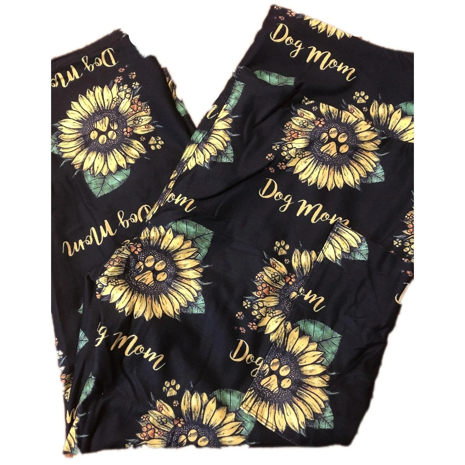 Sunflower Dog Mom Capri Leggings with Pockets- Ready to Ship