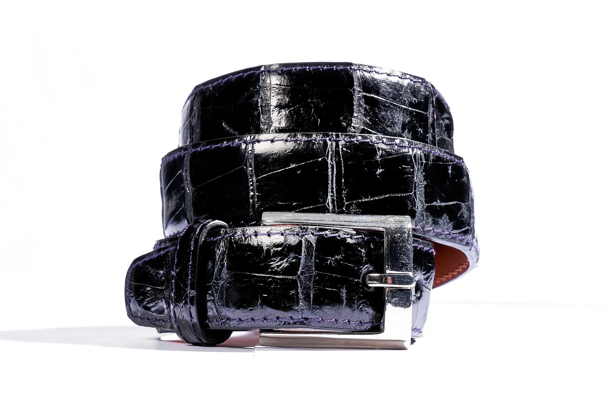 Tardini Black Alligator Skin Belt (Silver Buckle)