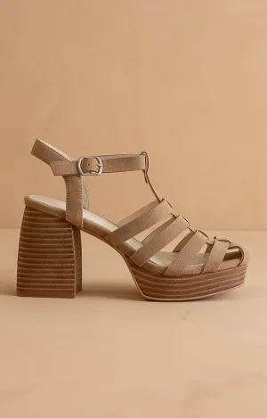 The Hailee | Khaki  Gladiator Cage Platform Heels