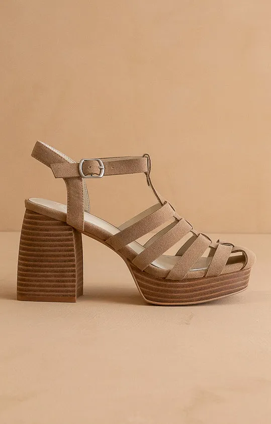 The Hailee | Khaki  Gladiator Cage Platform Heels