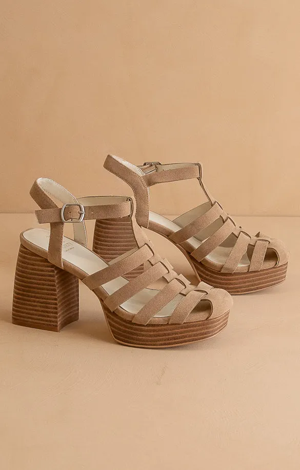 The Hailee | Khaki  Gladiator Cage Platform Heels