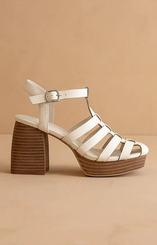 The Hailee | White  Gladiator Cage Platform Heels