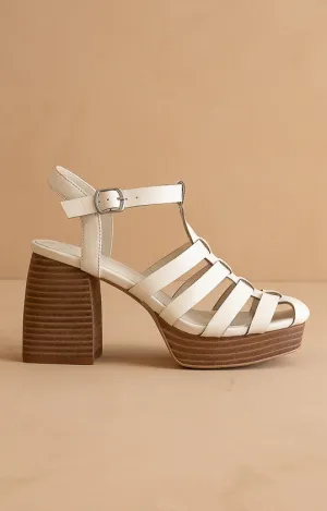 The Hailee | White  Gladiator Cage Platform Heels