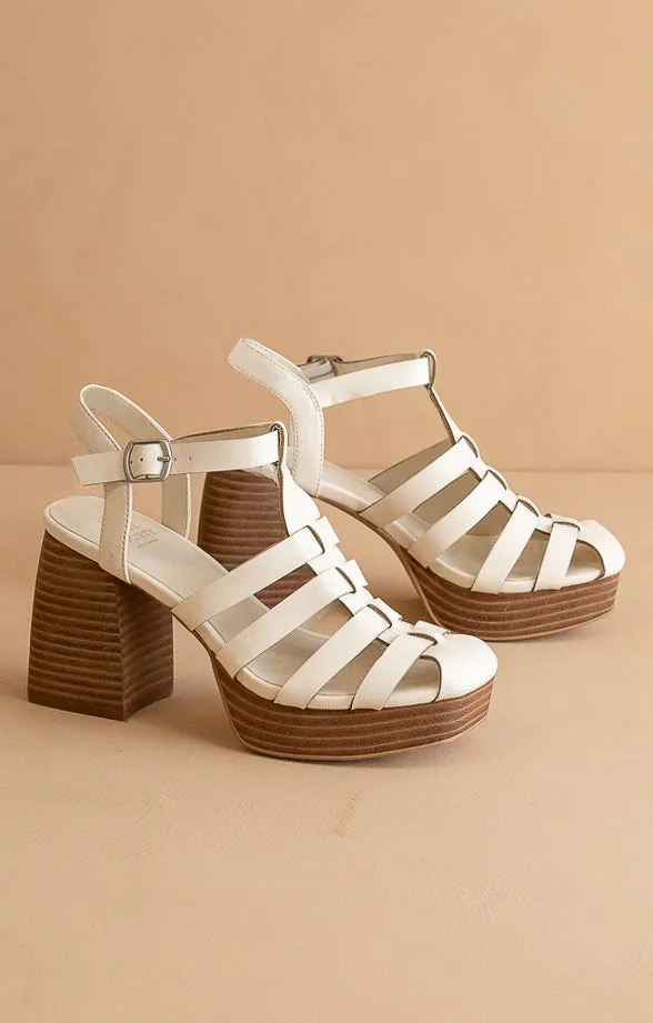 The Hailee | White  Gladiator Cage Platform Heels