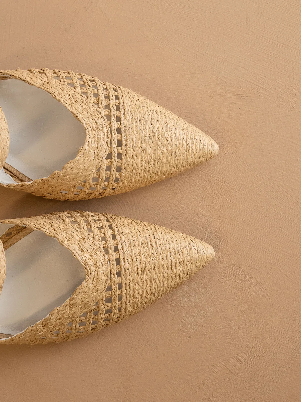 The Tia | Natural Pointed Toe Raffia Detail Kitten Heel