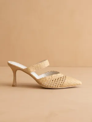 The Tia | Natural Pointed Toe Raffia Detail Kitten Heel
