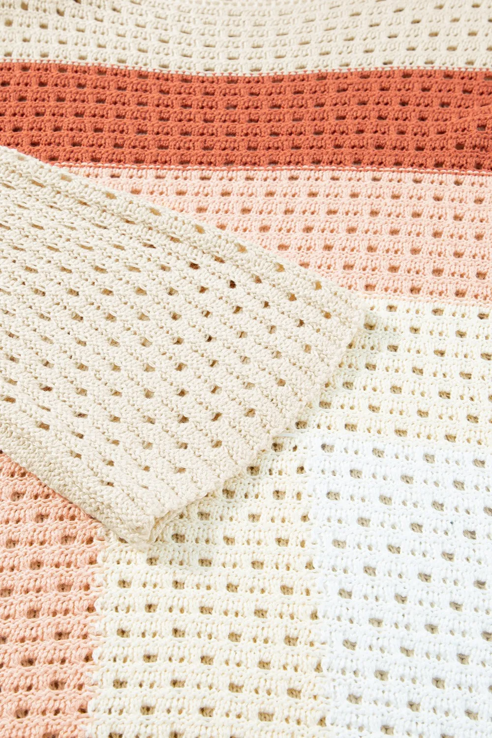 Thora Openwork Color Block Long Sleeve Knit Top