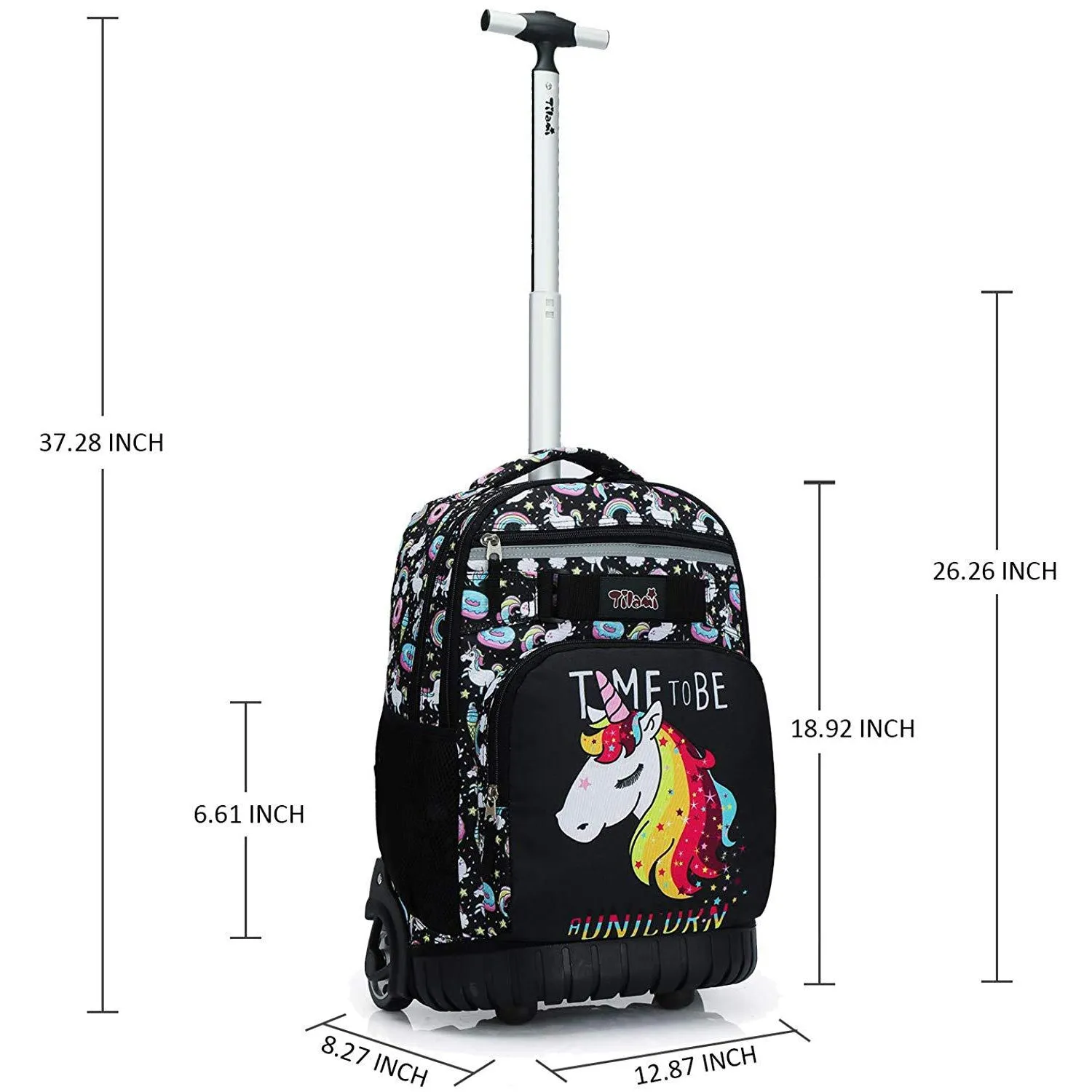 Tilami Black Unicorn Rolling Backpack 18 inch Wheeled Backpack