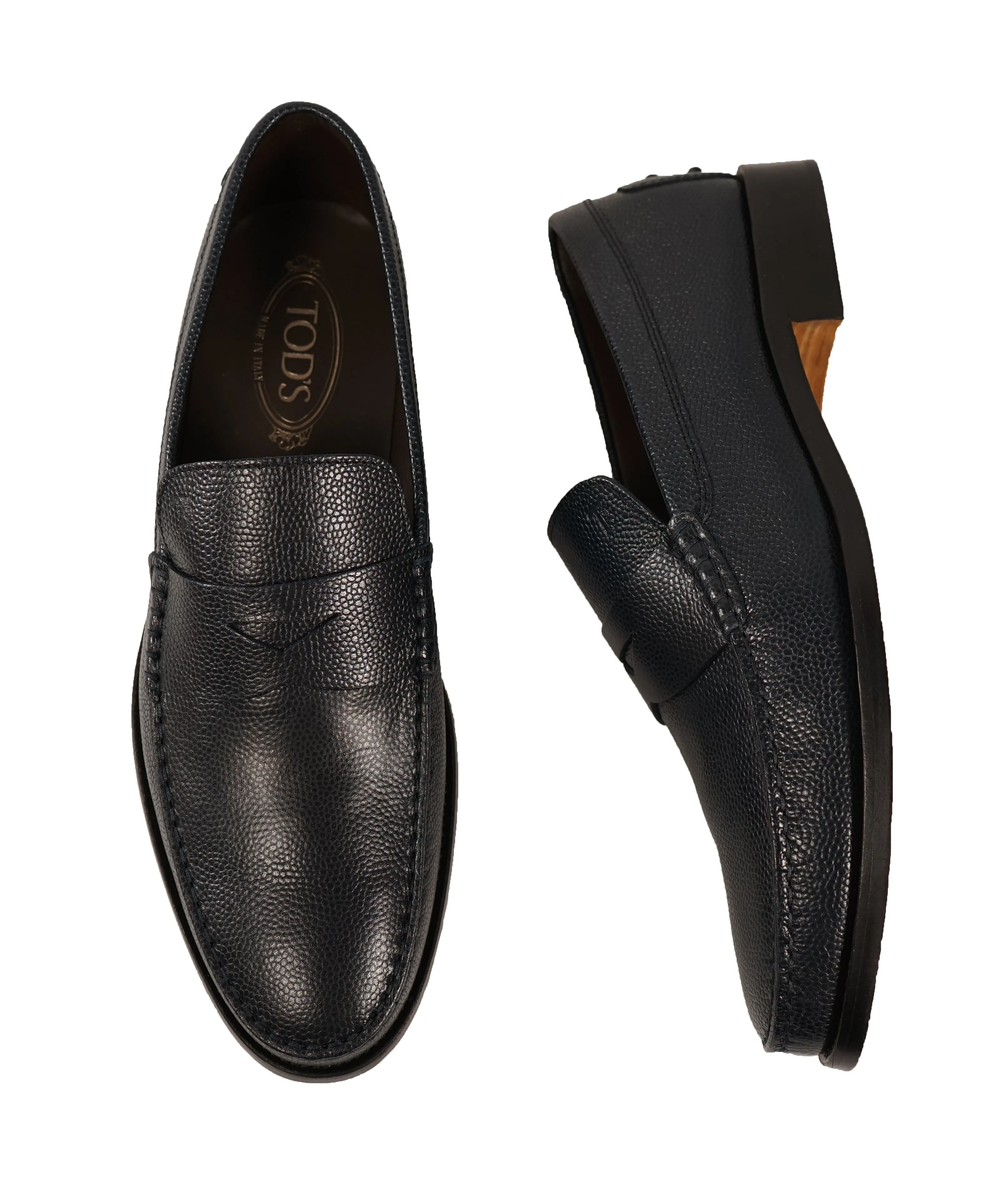 TOD’S - Blue Pebbled Leather Penny Loafers “Boston Devon” Leather Sole - 11