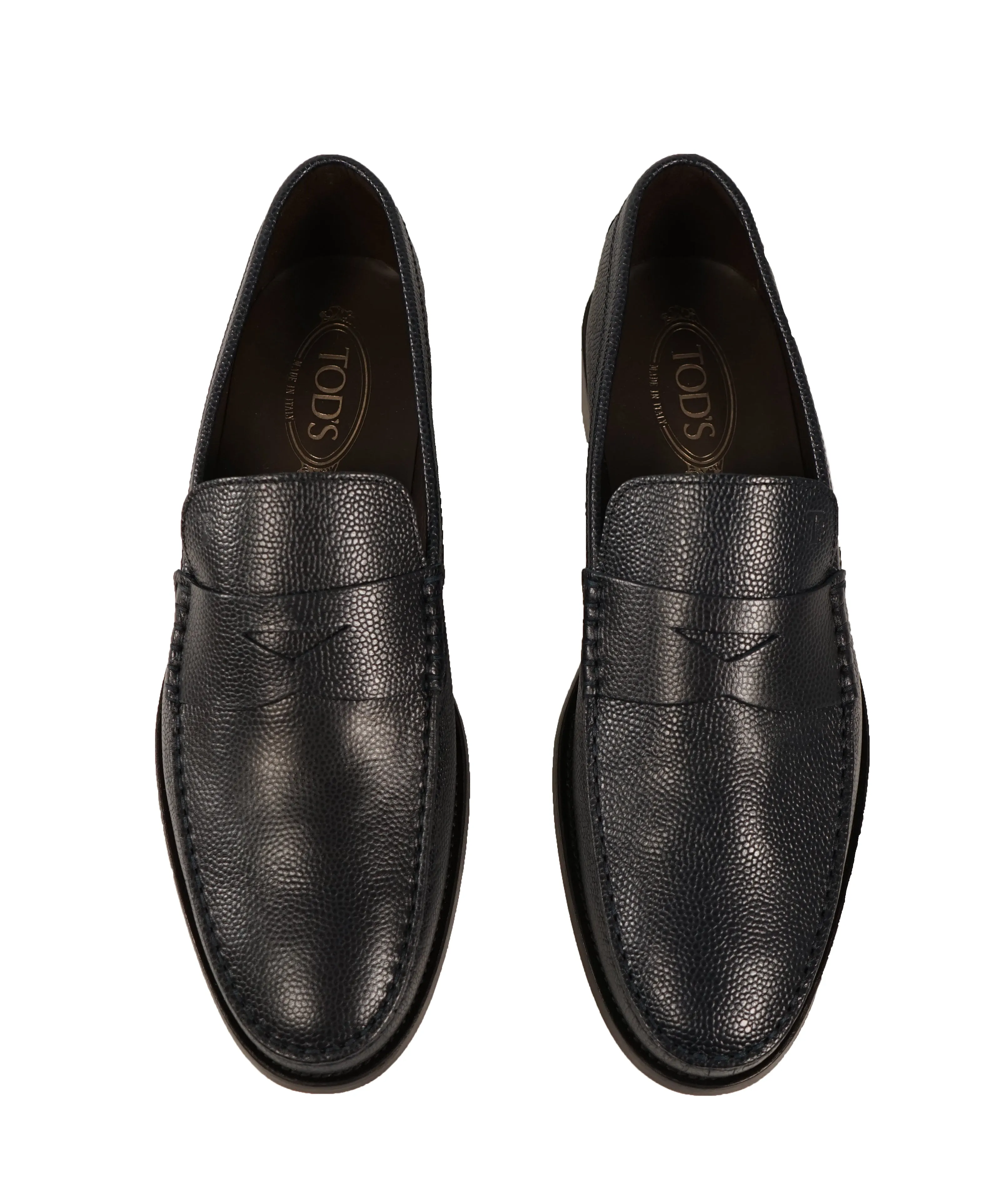 TOD’S - Blue Pebbled Leather Penny Loafers “Boston Devon” Leather Sole - 11