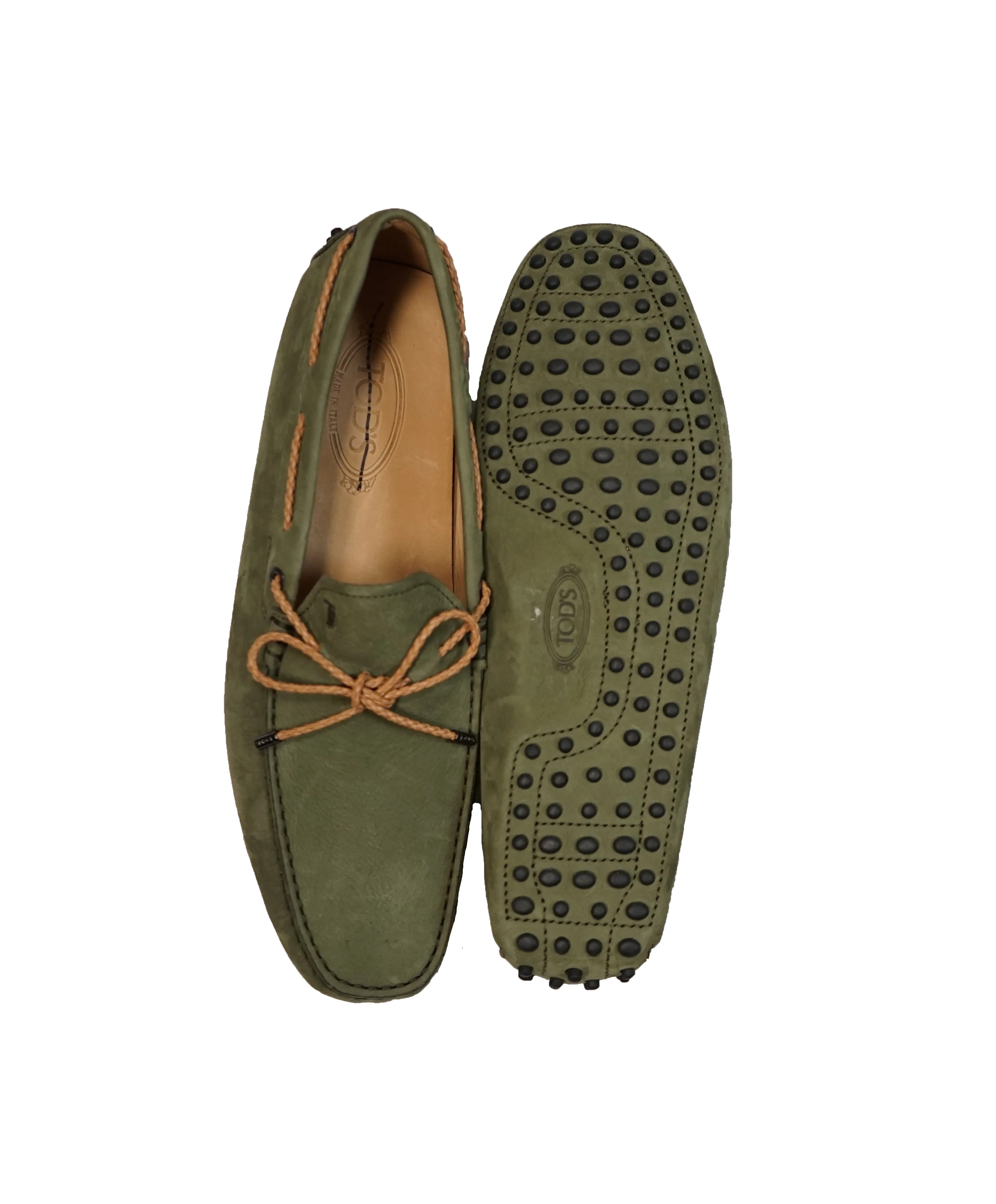 TOD’S - Gommini Laccetto Green Suede Driving Loafers - 11