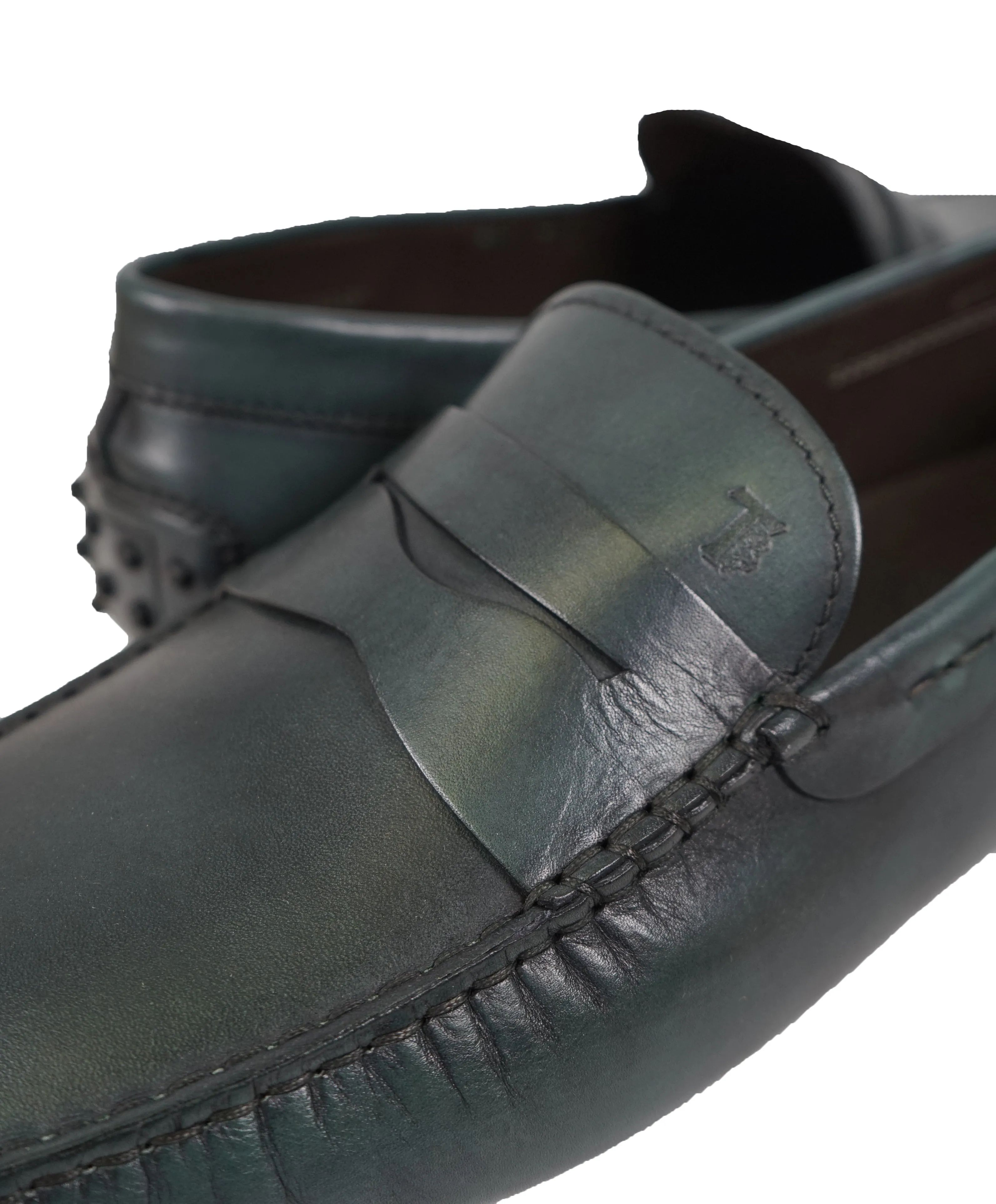 TOD’S -Green Patina Penny bit Logo Leather “Mocassino Gommini” Loafers - 14