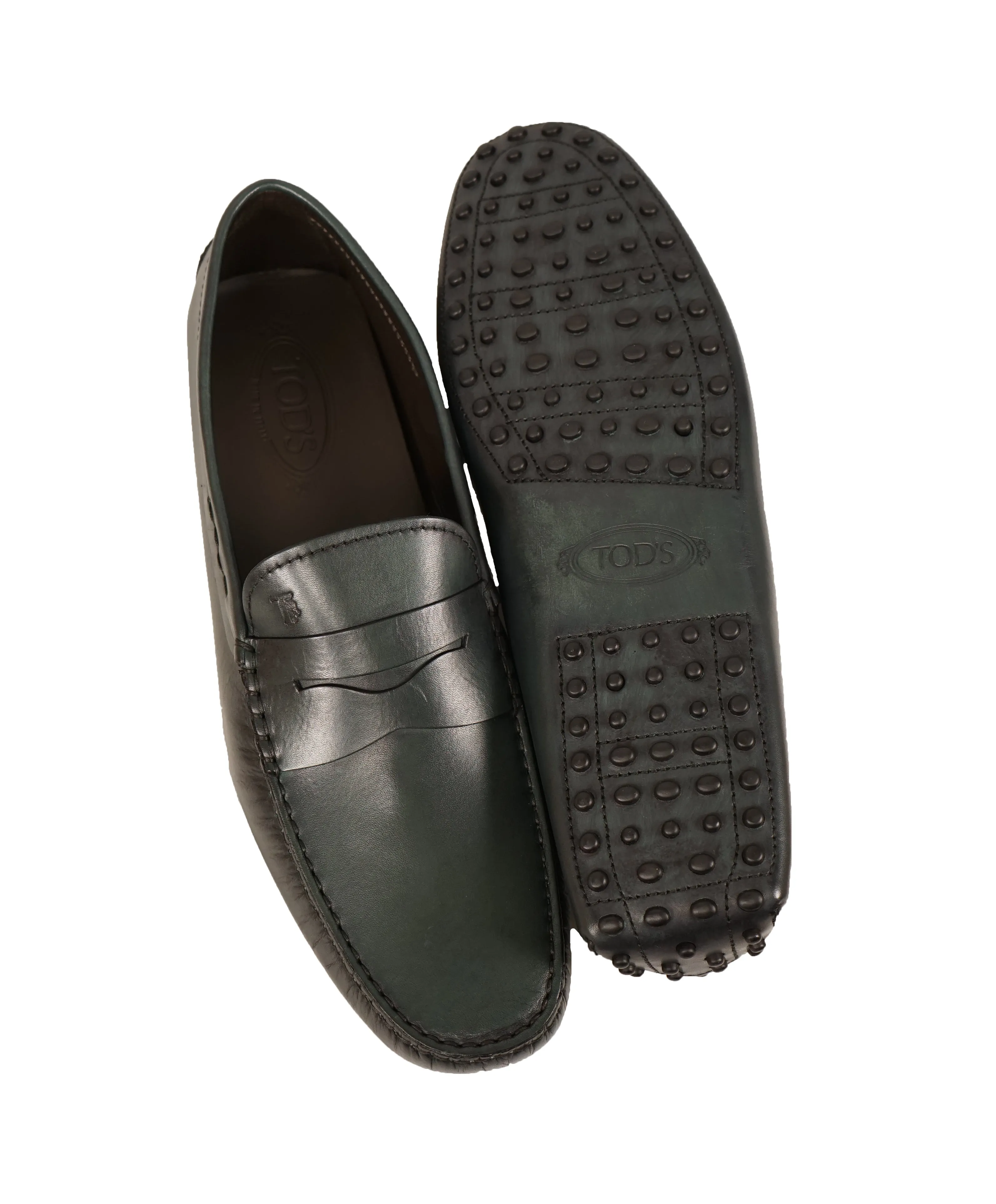 TOD’S -Green Patina Penny bit Logo Leather “Mocassino Gommini” Loafers - 14