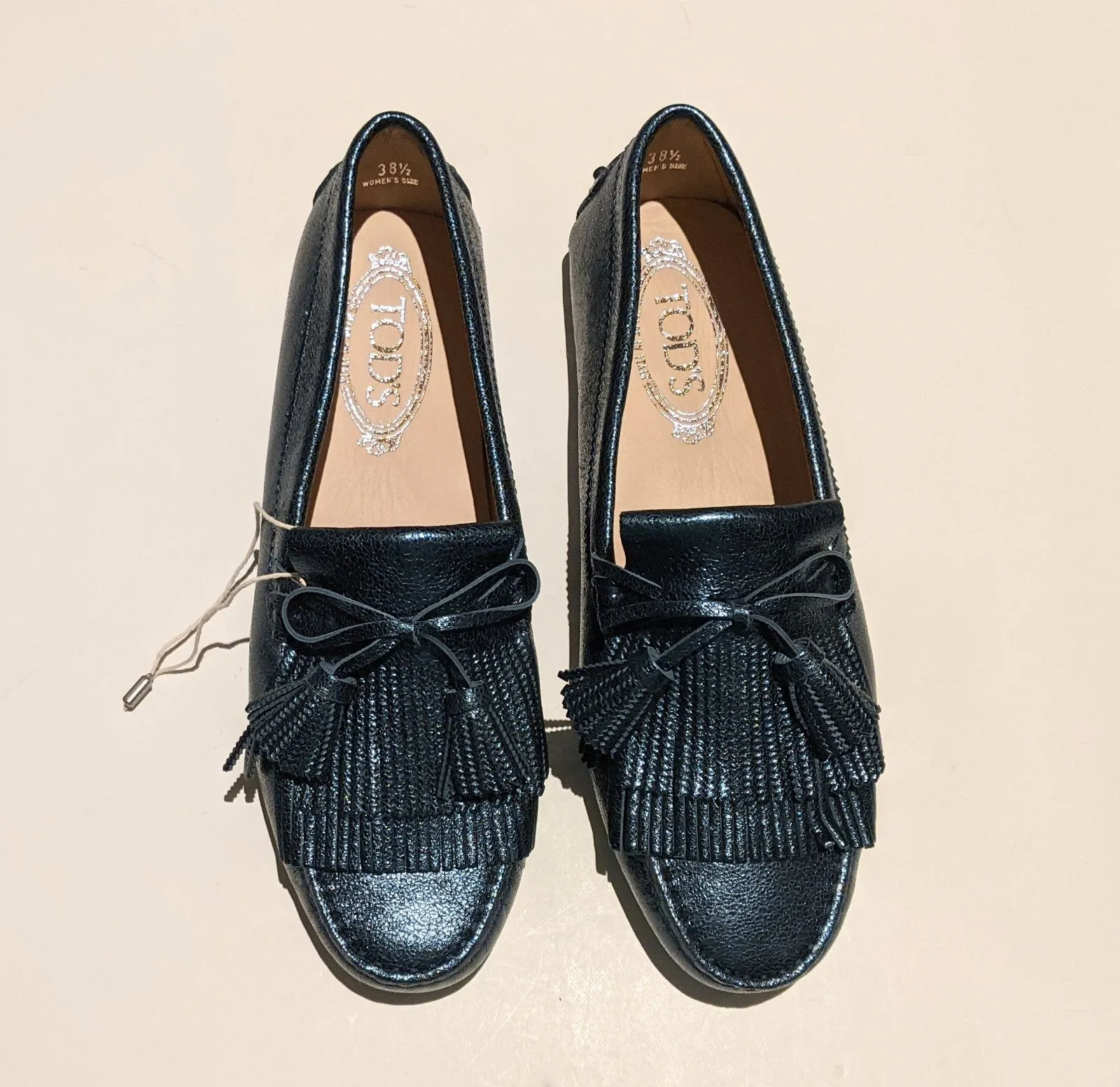 Tod's Metallic Blue Gommino Fringe Loafers Mec Navy Gommini new in box