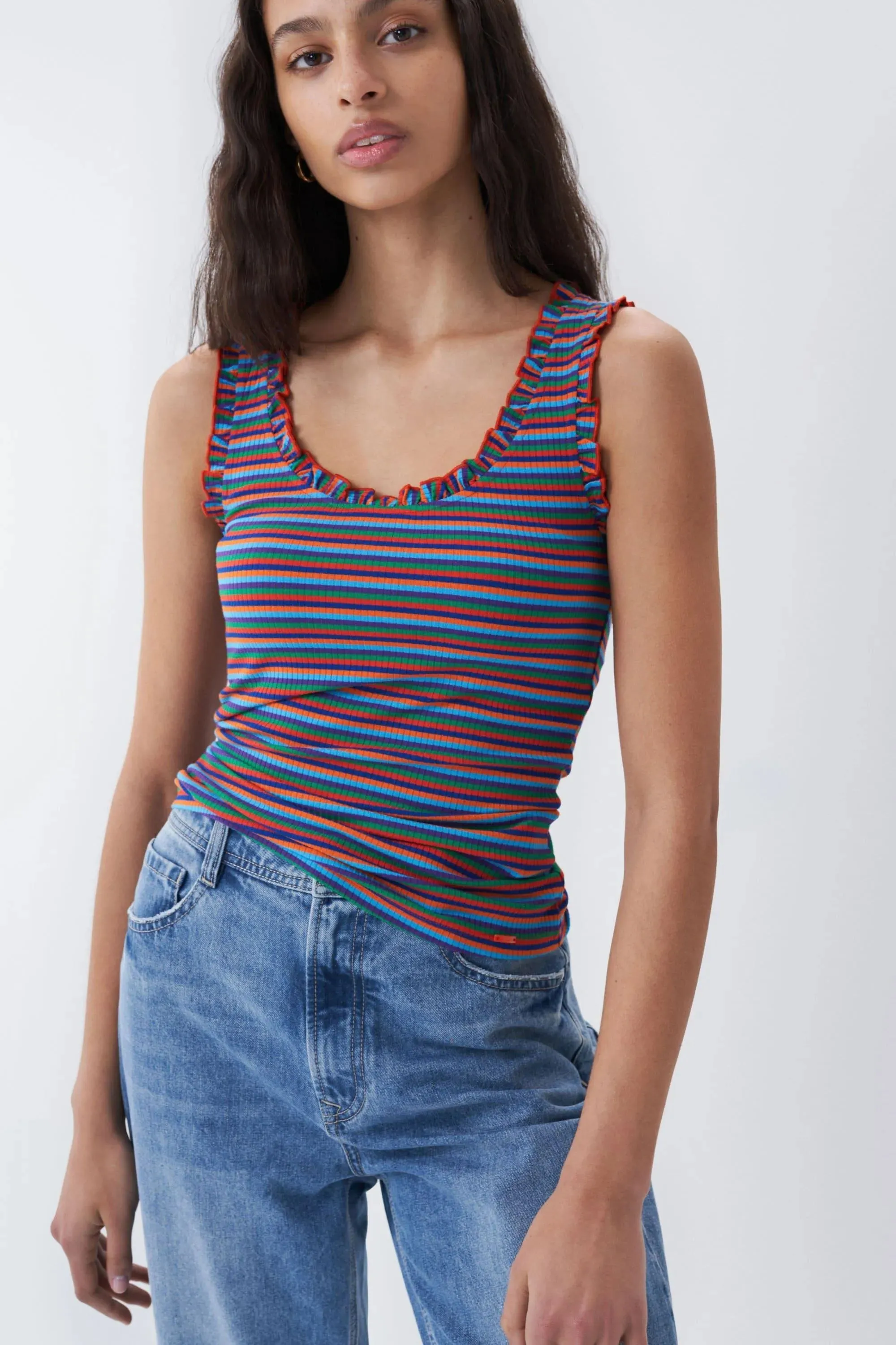 Top de tirantes de rayas multicolor