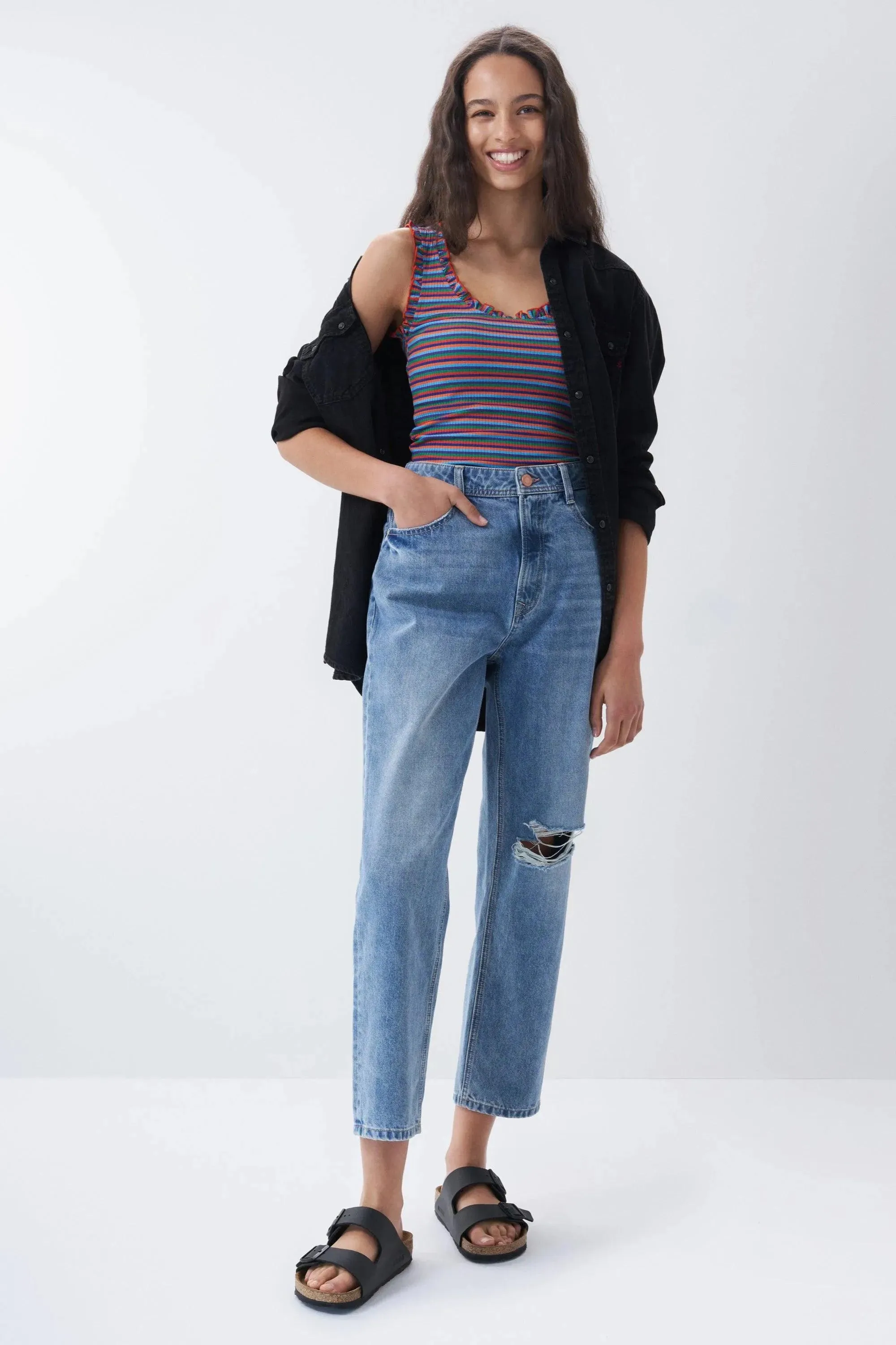 Top de tirantes de rayas multicolor