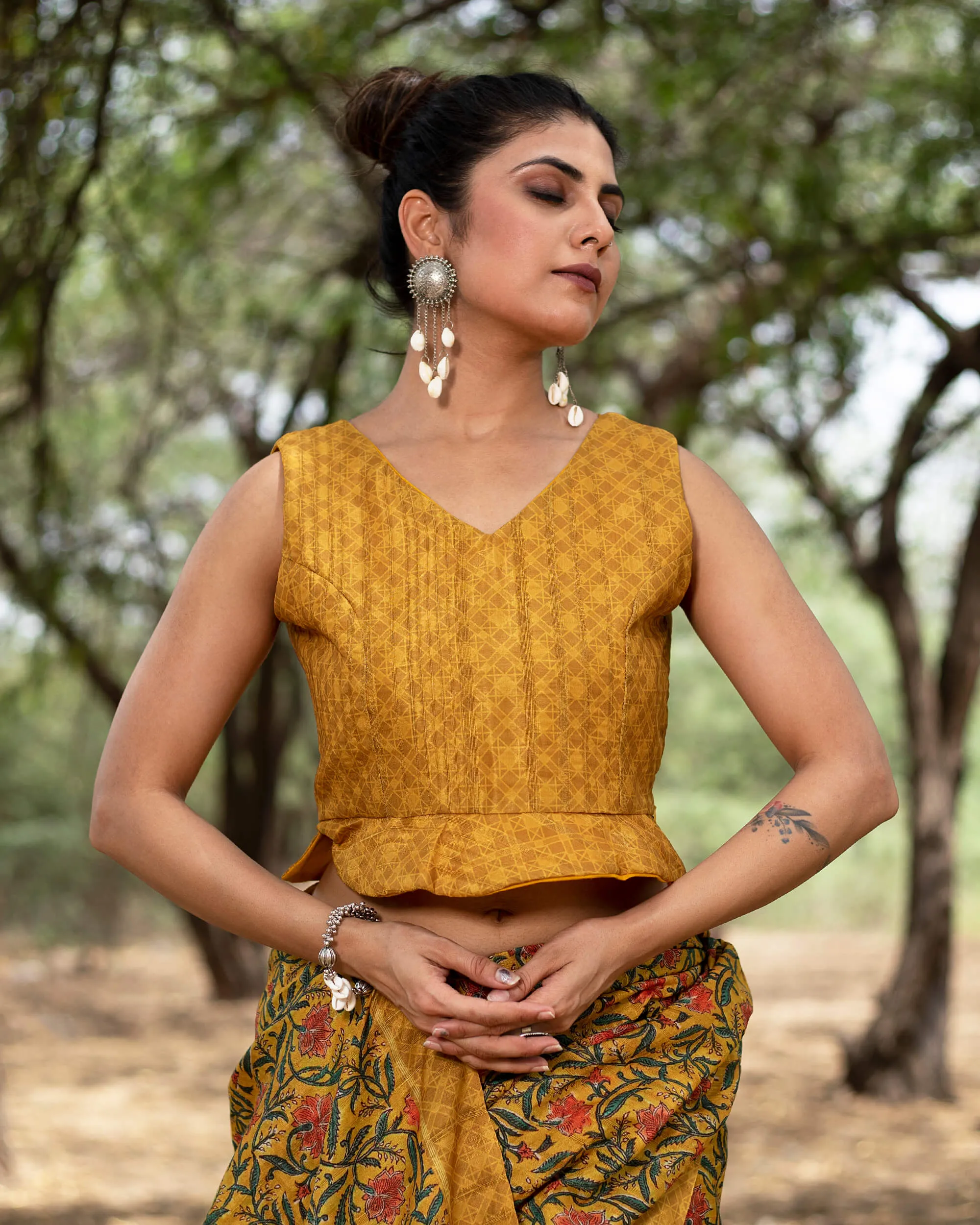 Traditional Printed Silk Peplum Blouse