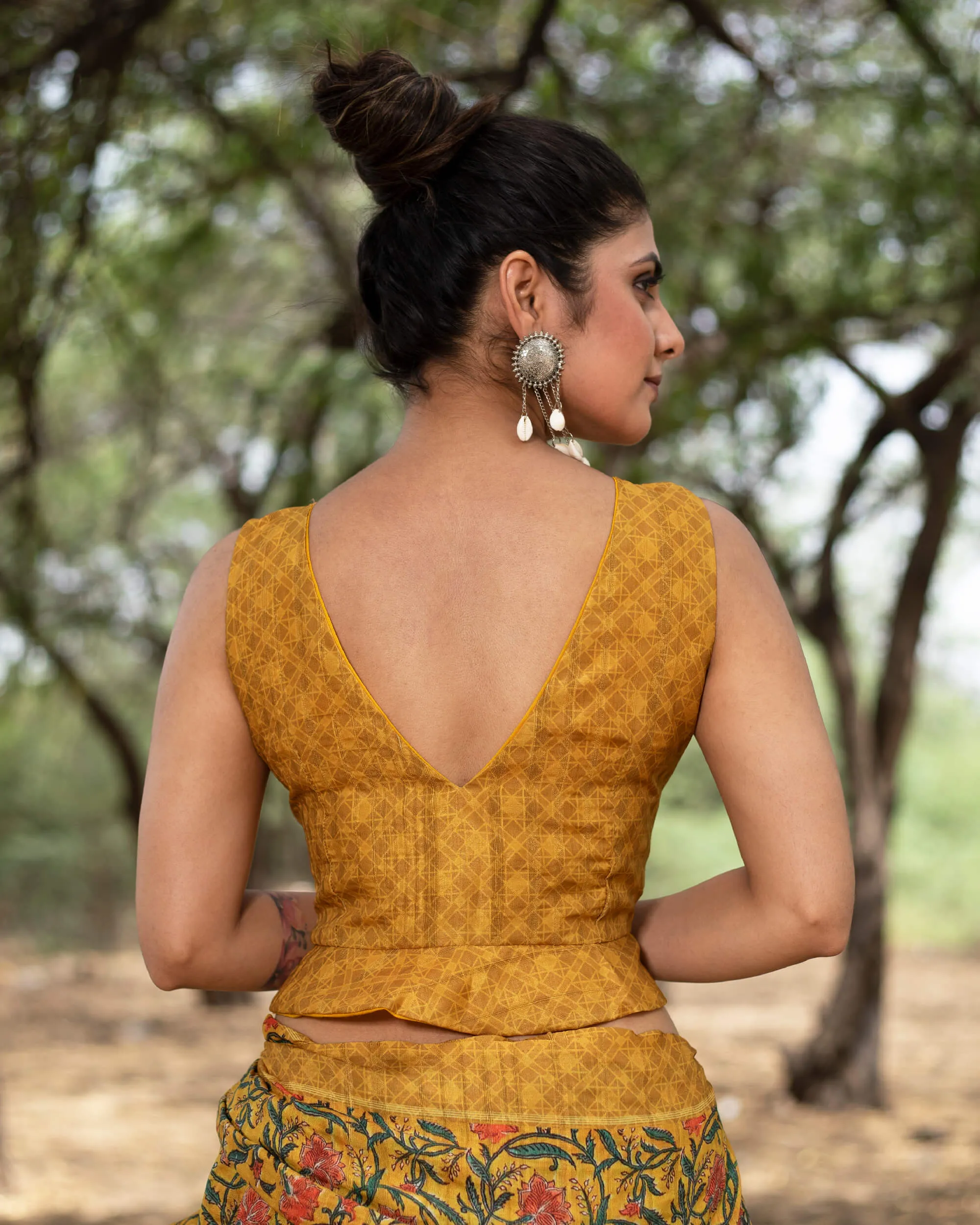 Traditional Printed Silk Peplum Blouse