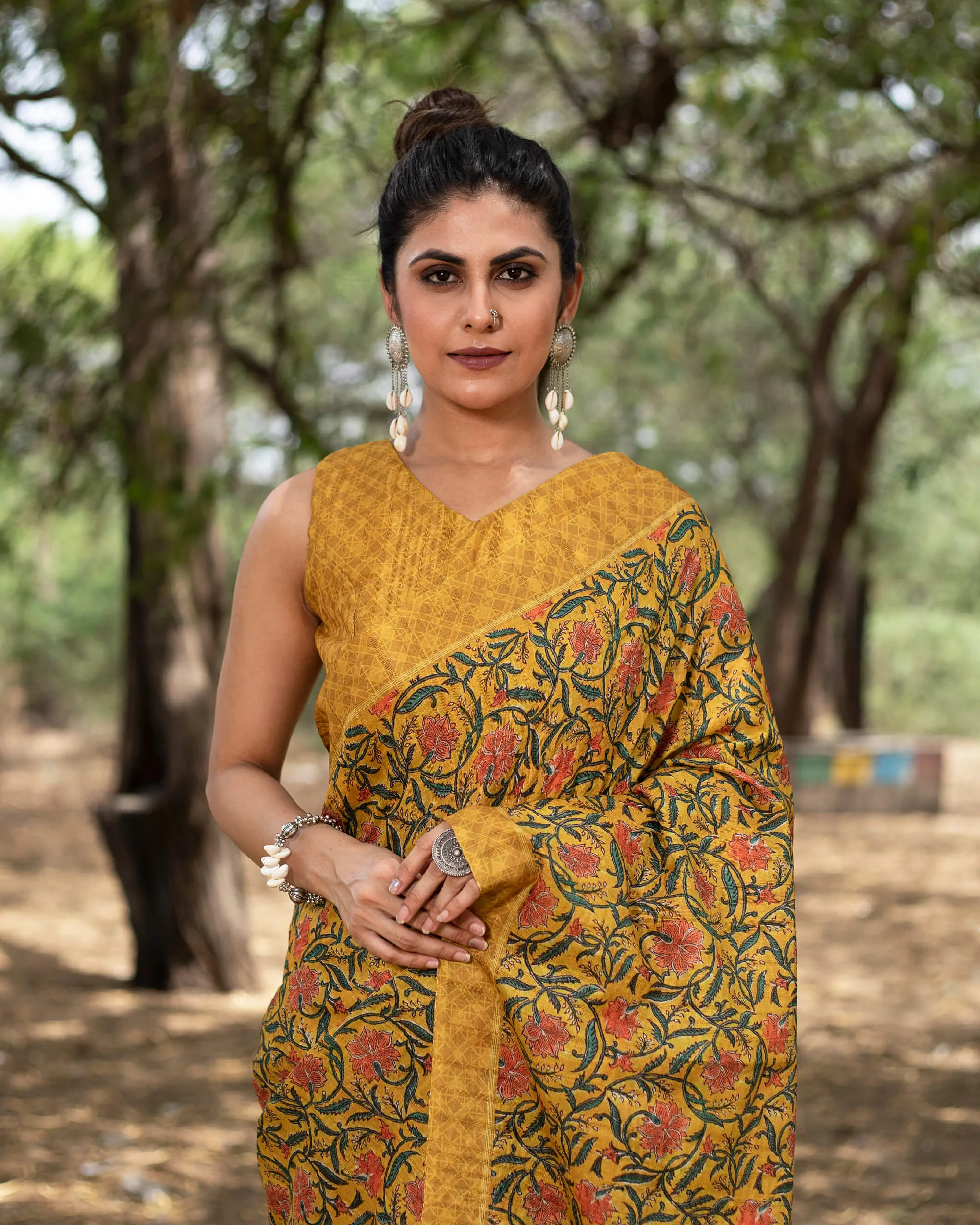 Traditional Printed Silk Peplum Blouse
