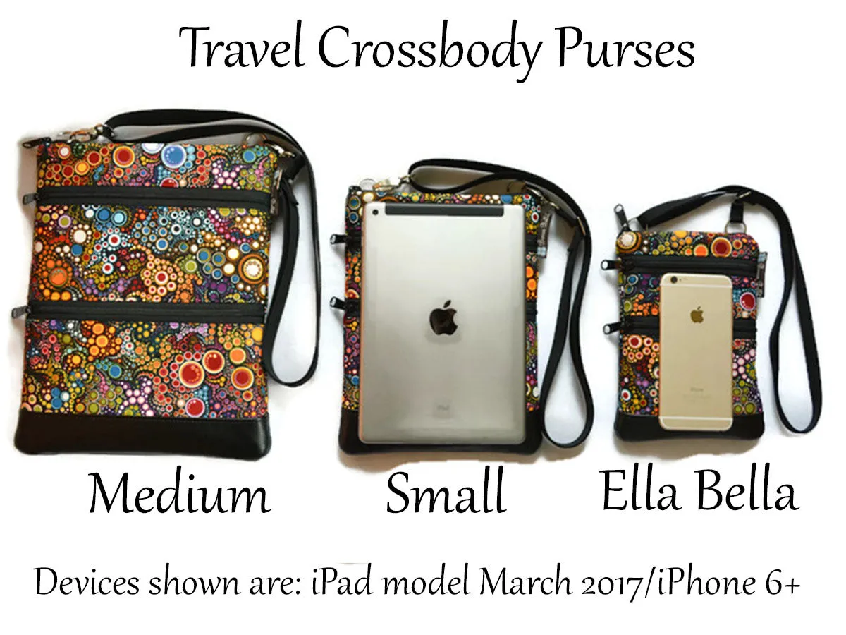 Travel Bags Crossbody Purse - Cross Body - Faux Leather - Tablet Purse - Happy Fabric