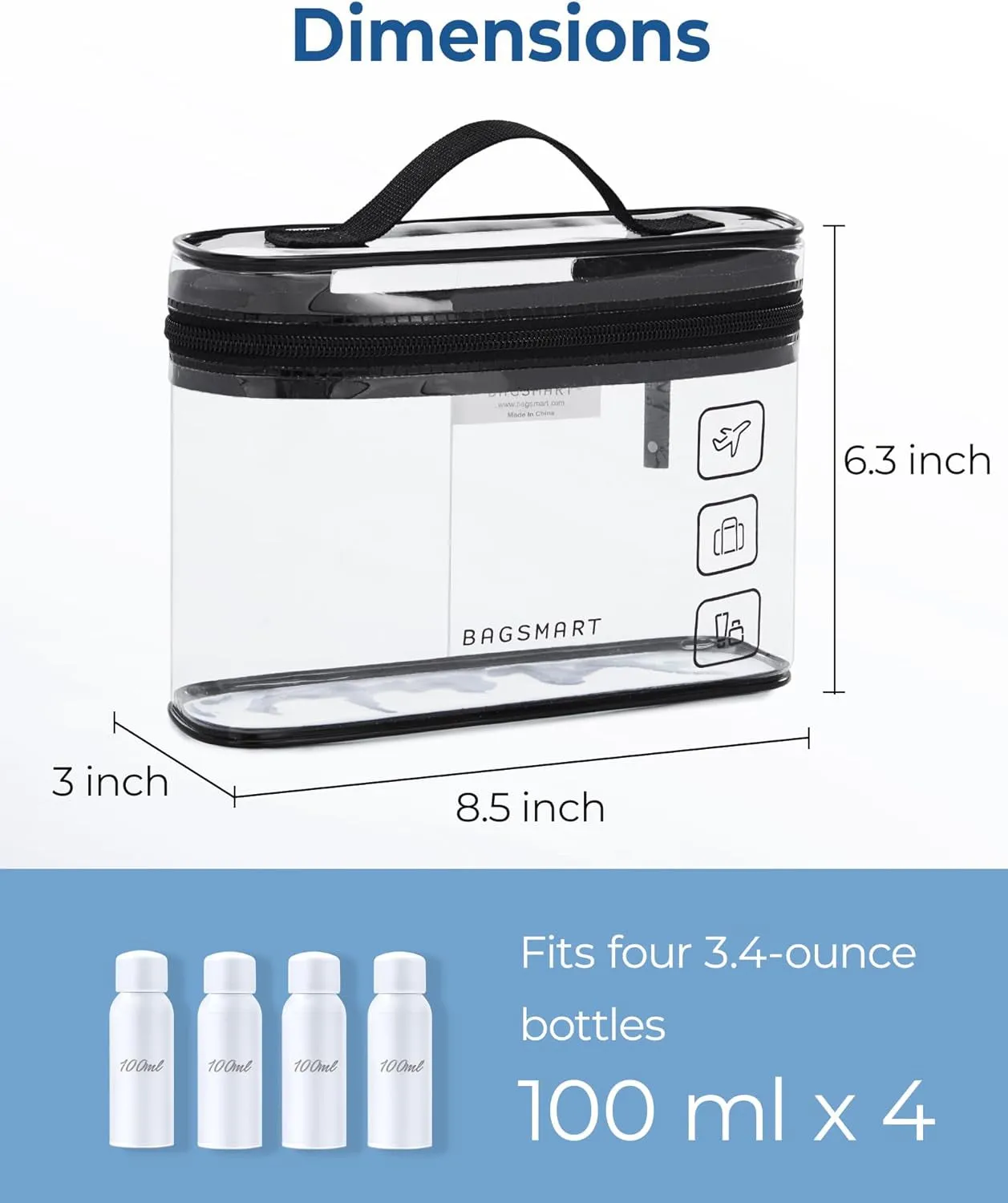 TSA Approved Toiletry Bag, 2 Pack Clear Makeup Cosmetic Bag Organizer, Quart Size Travel Bag for Toiletries, Carry-On Travel Accessories Essentials, Black-2Pcs