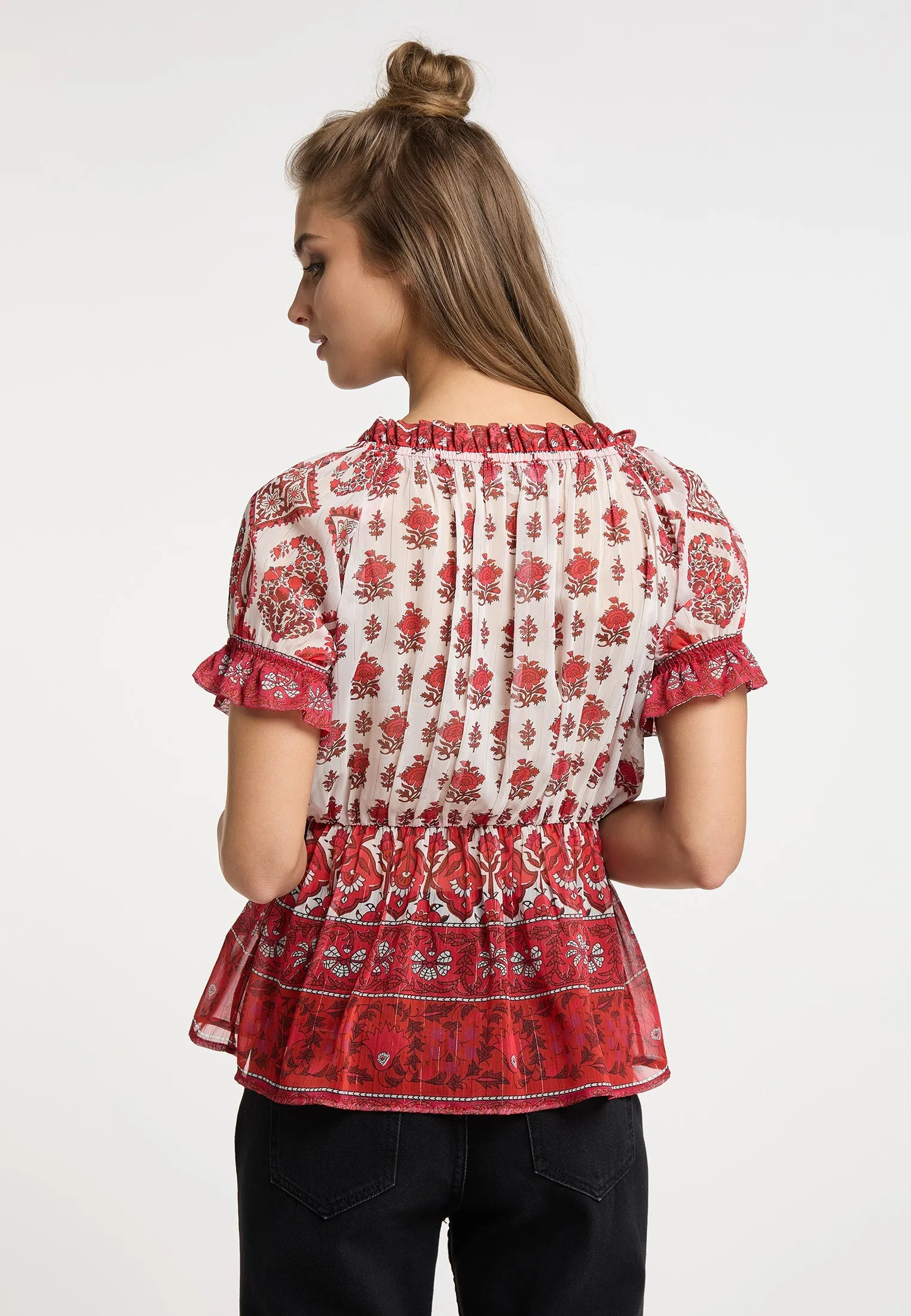 Usha festival Women's Blouse Shirt With Ruffle Sleeves