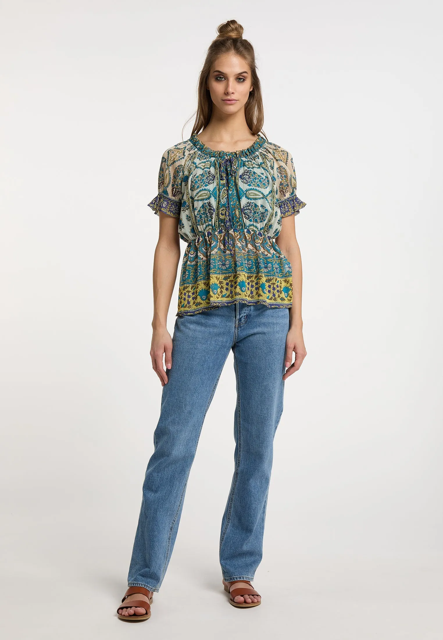 Usha festival Women's Blouse Shirt With Ruffle Sleeves