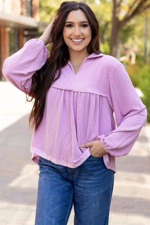V Neck Bubble Sleeve Babydoll Blouse