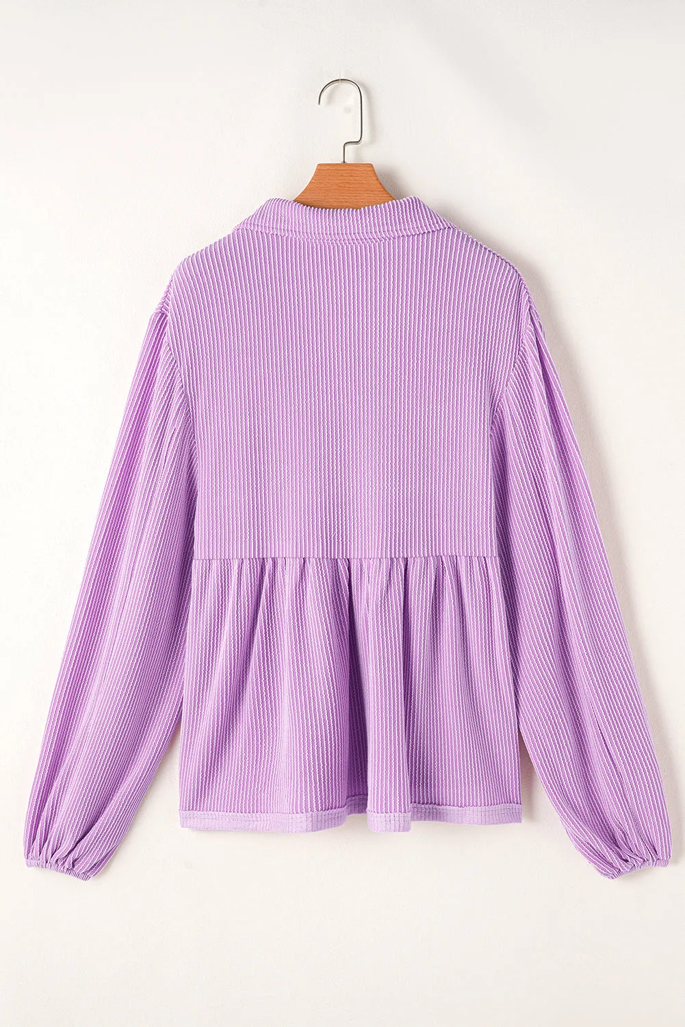 V Neck Bubble Sleeve Babydoll Blouse
