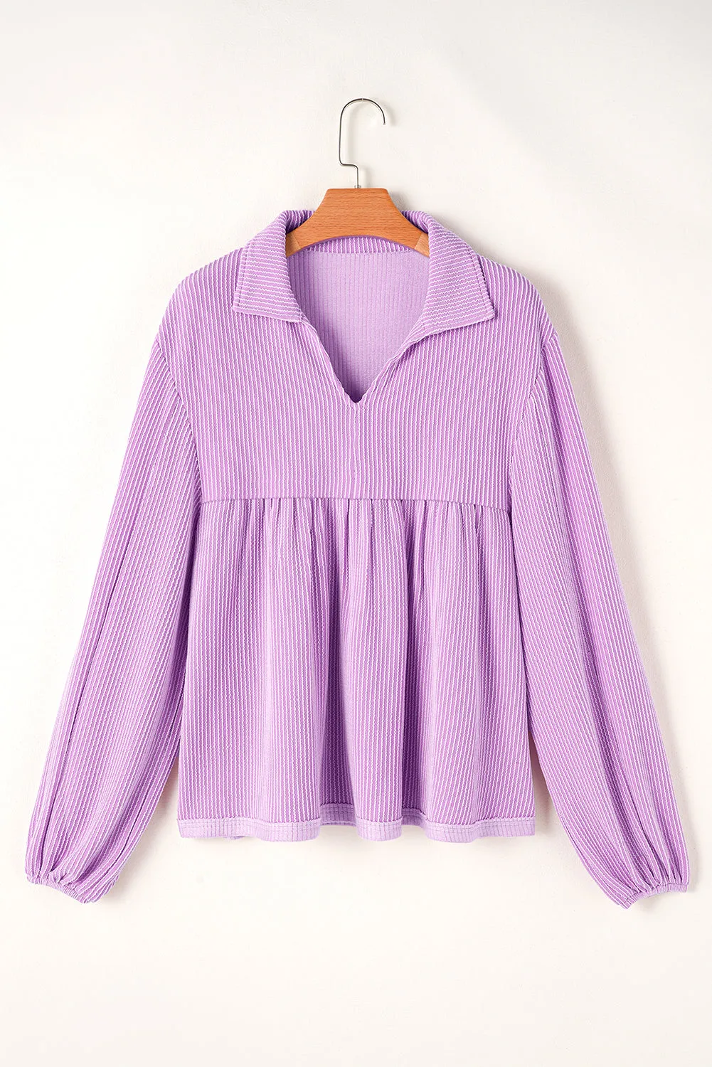 V Neck Bubble Sleeve Babydoll Blouse