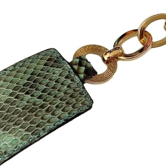 Versace Green Logo Snakeskin Chain Belt