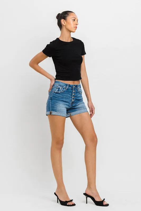 VERVET by Flying Monkey Super High Rise Button Up Mom Shorts