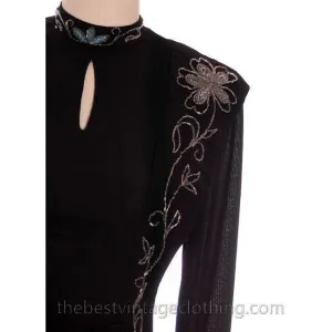 Vintage 1940s Black Rayon Bodice Fabulous Beadwork Small