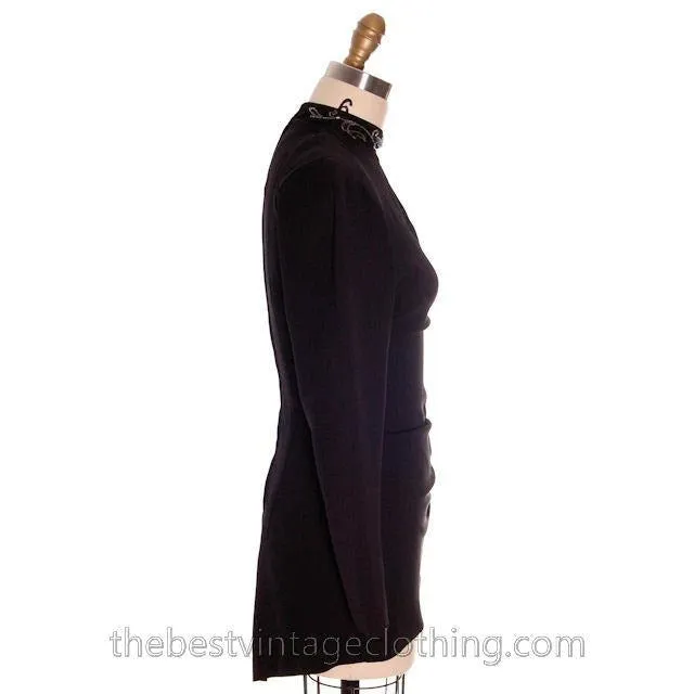 Vintage 1940s Black Rayon Bodice Fabulous Beadwork Small